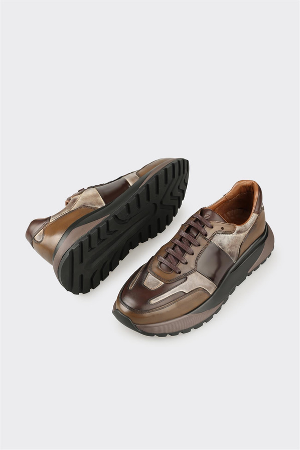 Kahve deri erkek spor ayakkabı, rahat kullanım için - Elle Shoes