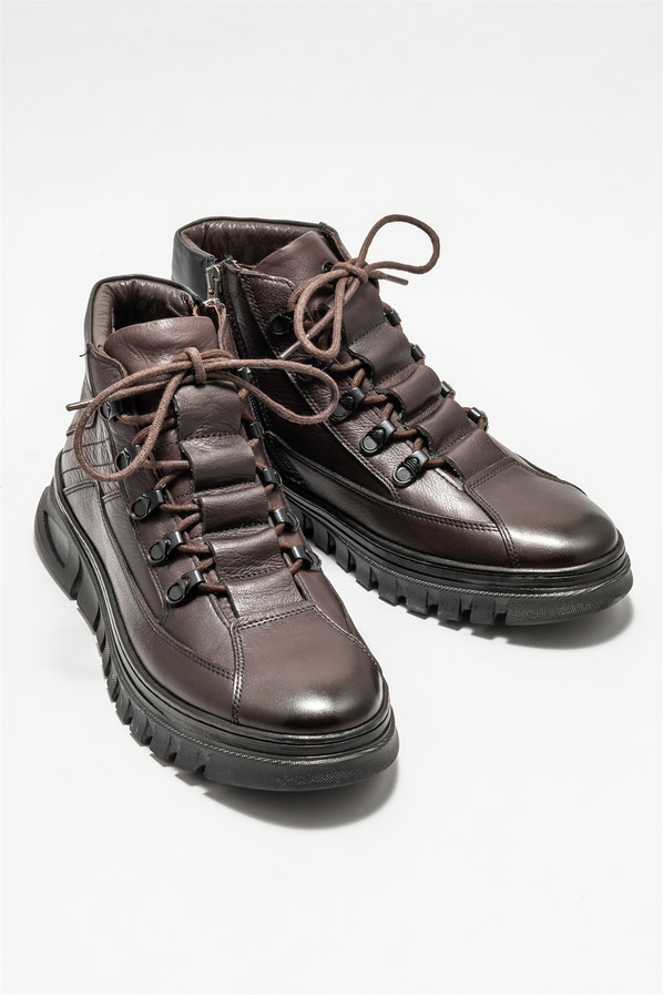 Kahve deri erkek bot - Elle Shoes