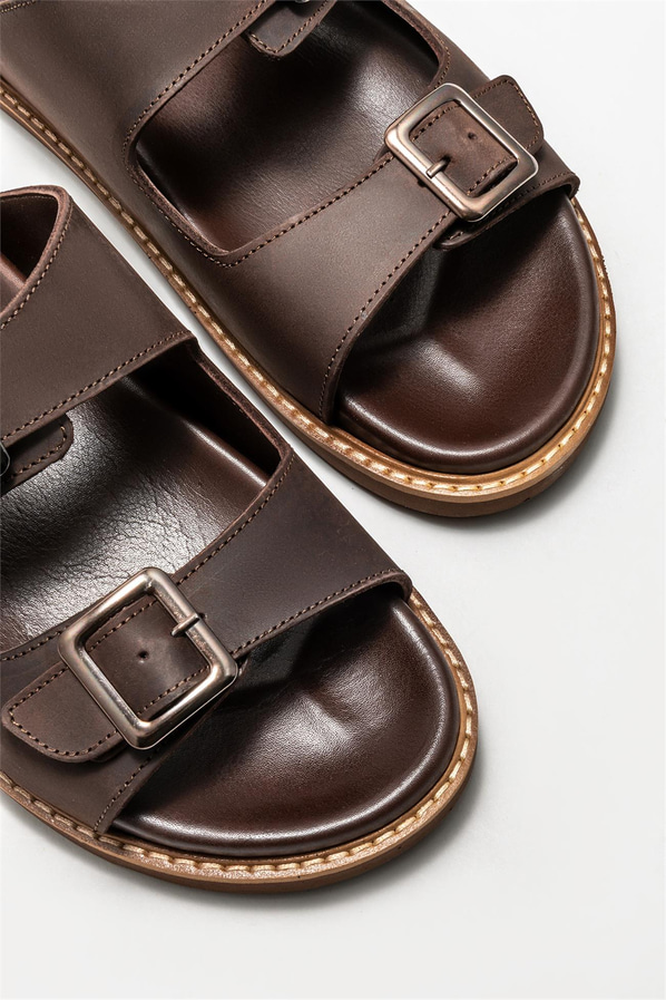 Kahve deri erkek terlik - Elle Shoes