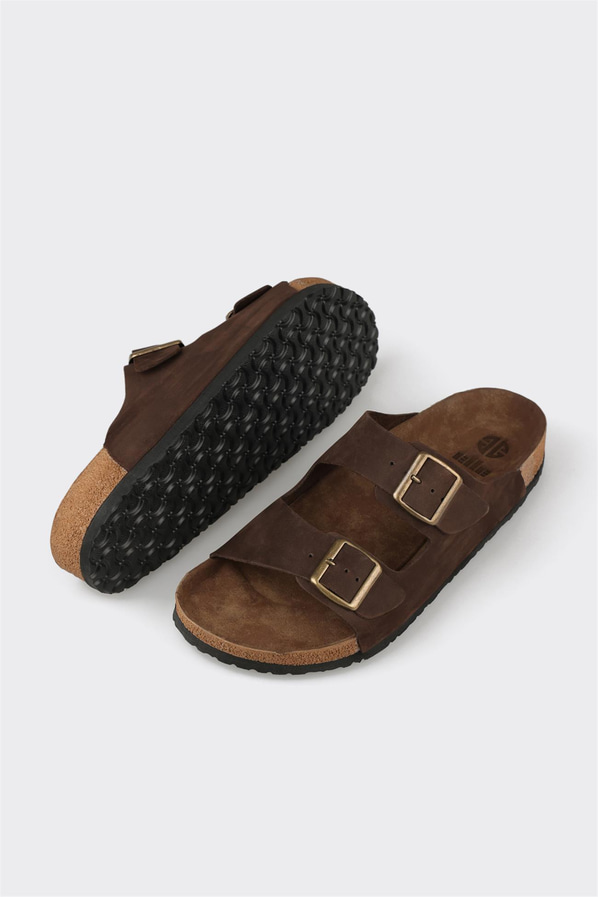 Kahve deri erkek terlik, rahat kullanım için - Elle Shoes
