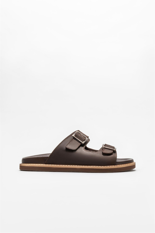Kahve deri erkek terlik - Elle Shoes