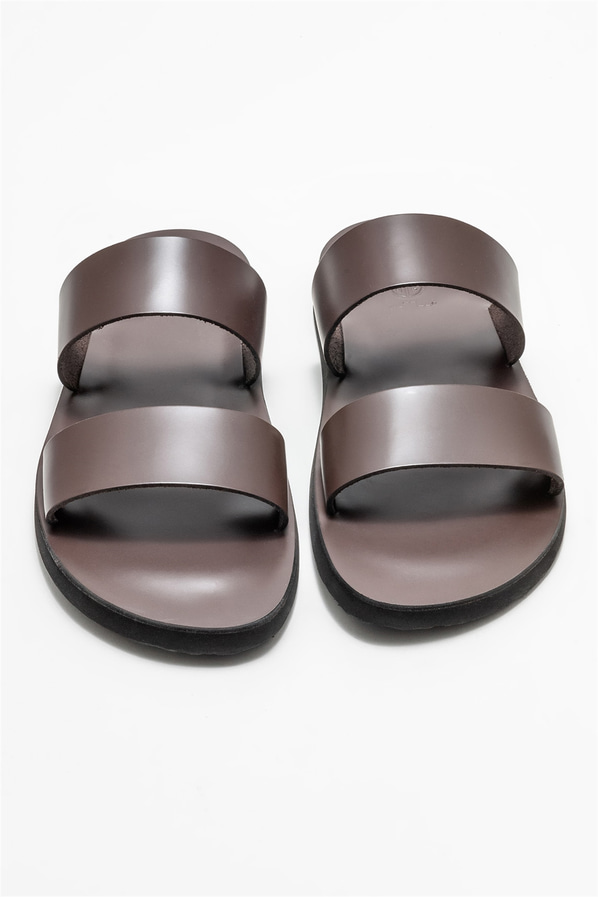 Kahve deri erkek terlik - Elle Shoes