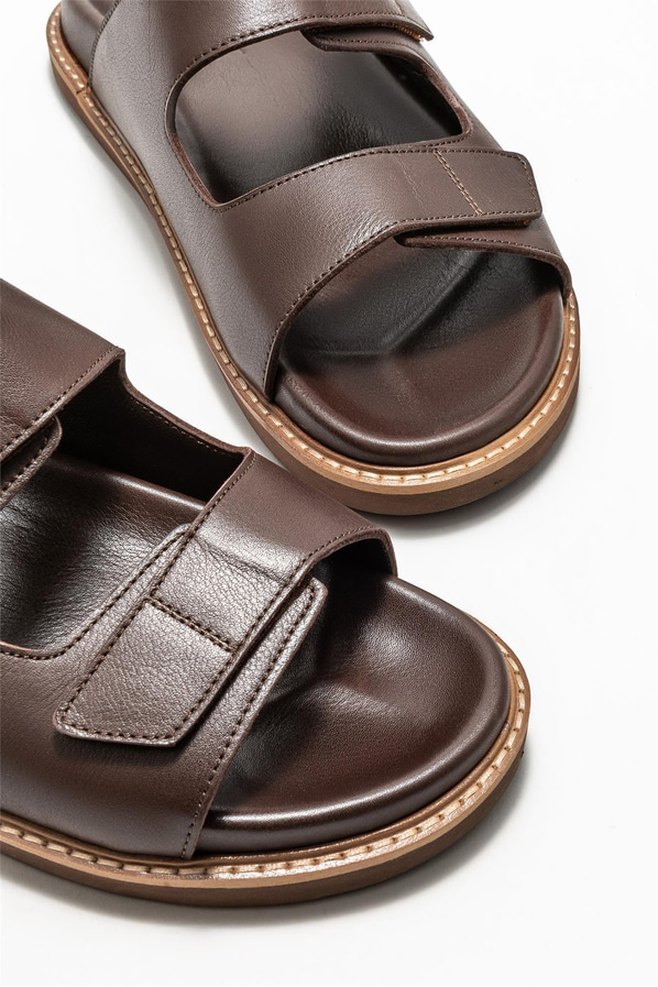 Kahve deri erkek terlik - Elle Shoes