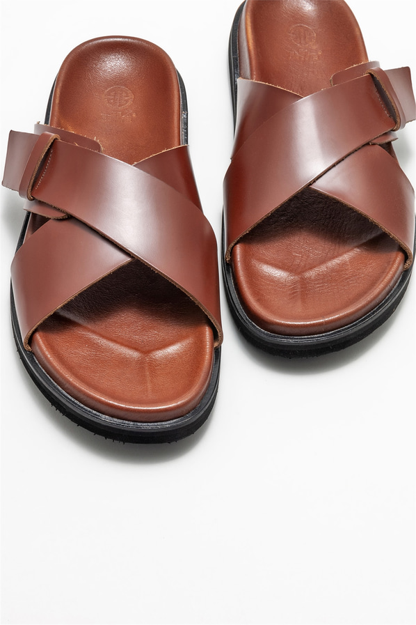 Kahve deri erkek terlik - Elle Shoes