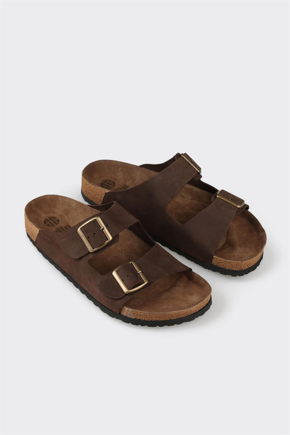 Kahve deri erkek terlik, rahat kullanım için - Elle Shoes