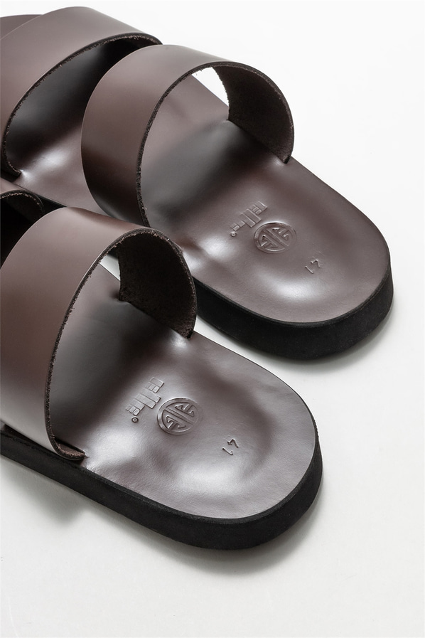 Kahve deri erkek terlik - Elle Shoes
