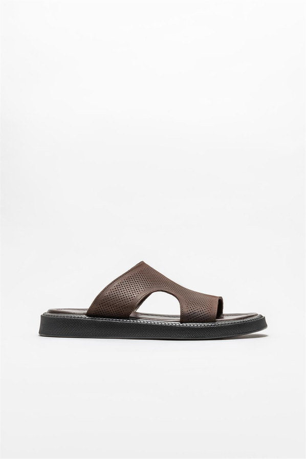 Kahve deri erkek terlik - Elle Shoes