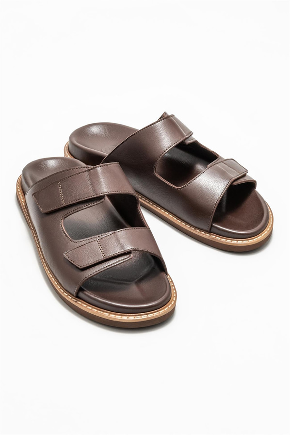 Kahve deri erkek terlik - Elle Shoes