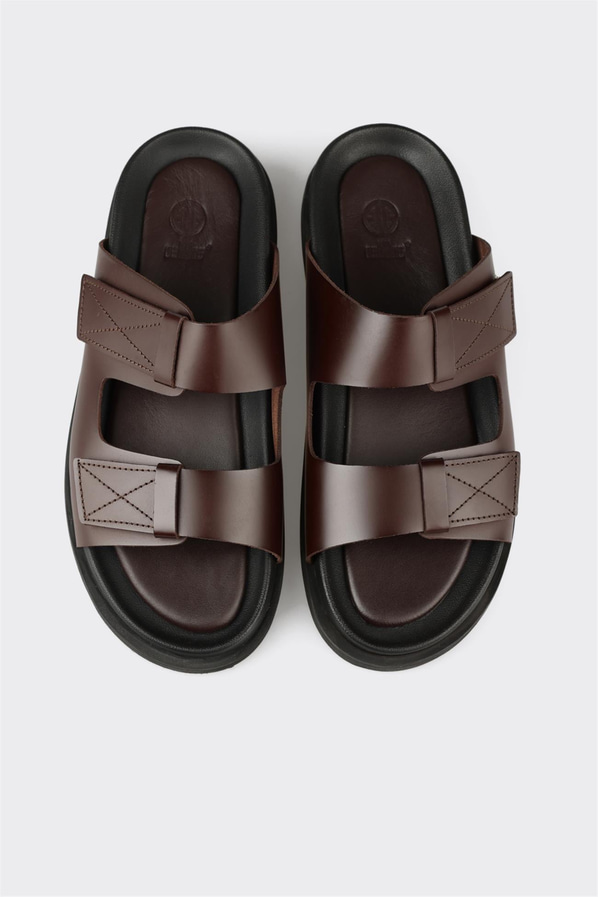 Kahve deri yumuşak dokulu erkek terlik, rahat kullanım için - Elle Shoes