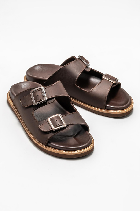 Kahve deri erkek terlik - Elle Shoes
