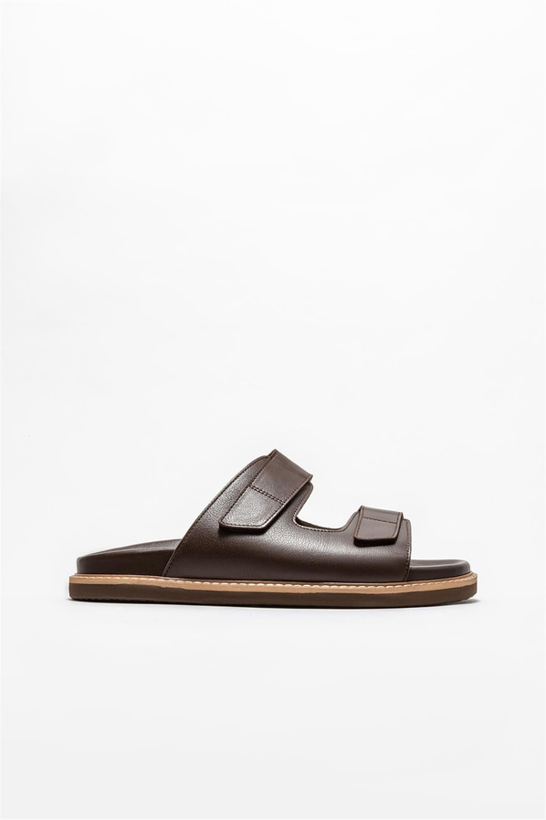 Kahve deri erkek terlik - Elle Shoes