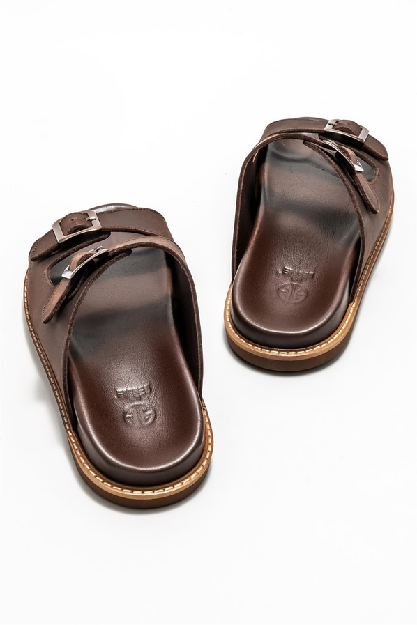 Kahve deri erkek terlik - Elle Shoes