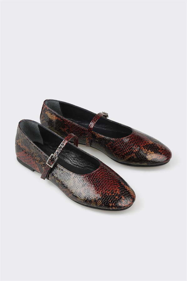 Kahve deri kadın babet - Elle Shoes