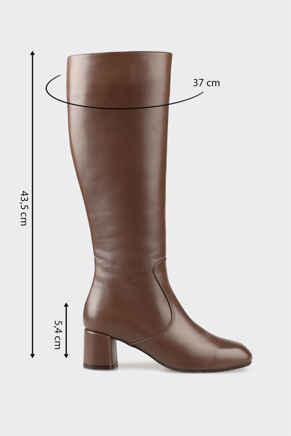 Kahve deri topuklu kadın çizme, klasik stil için - Elle Shoes