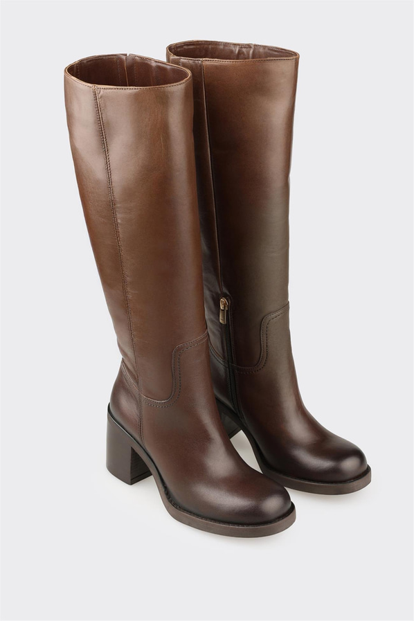 Kahve Deri Kadın Çizme