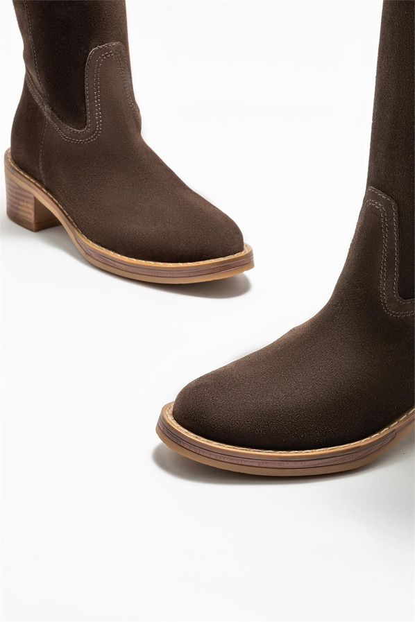 Kahve deri kadın çizme - Elle Shoes