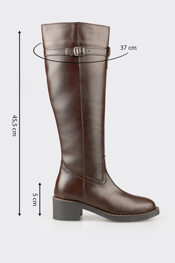 Kahve deri kadın çizme, klasik stil için - Elle Shoes