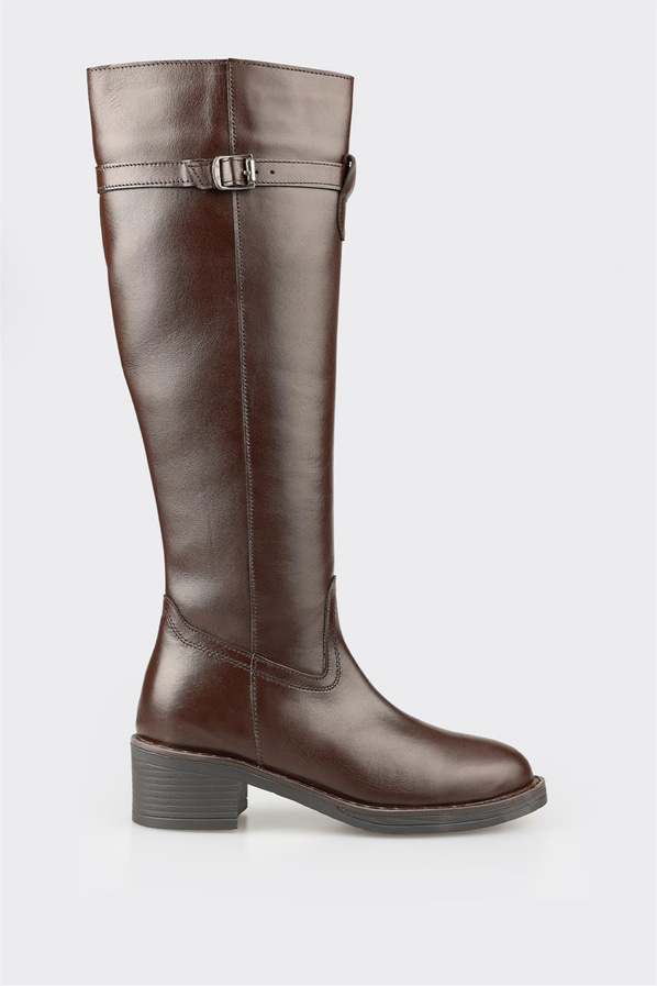 Kahve deri kadın çizme, klasik stil için - Elle Shoes