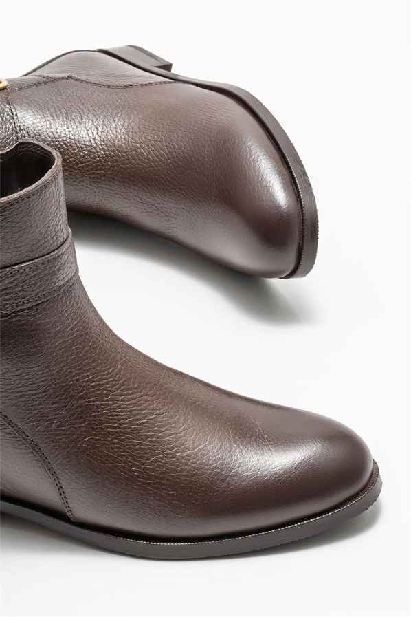 Kahve deri düz kadın bot - Elle Shoes