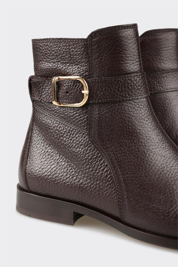 Kahve deri düz kadın bot - Elle Shoes