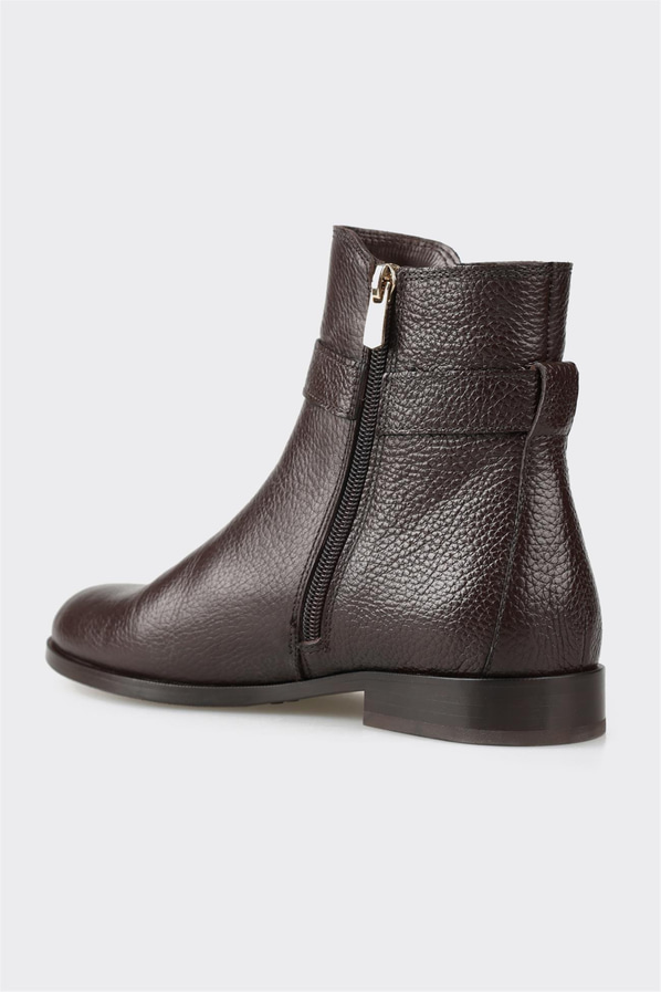 Kahve deri düz kadın bot - Elle Shoes