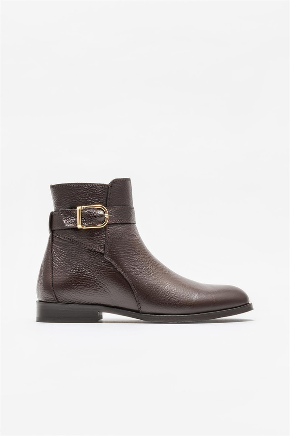 Kahve deri düz kadın bot - Elle Shoes