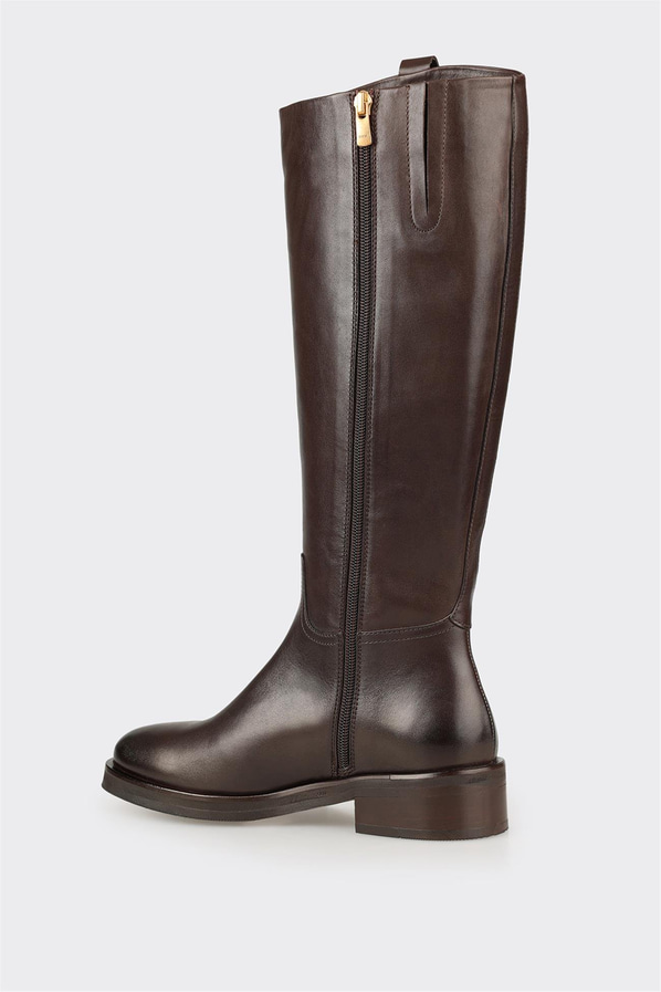 Kahve Deri Kadın Düz Çizme