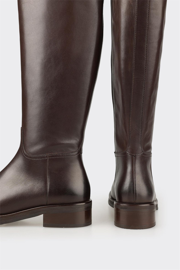 Kahve Deri Kadın Düz Çizme