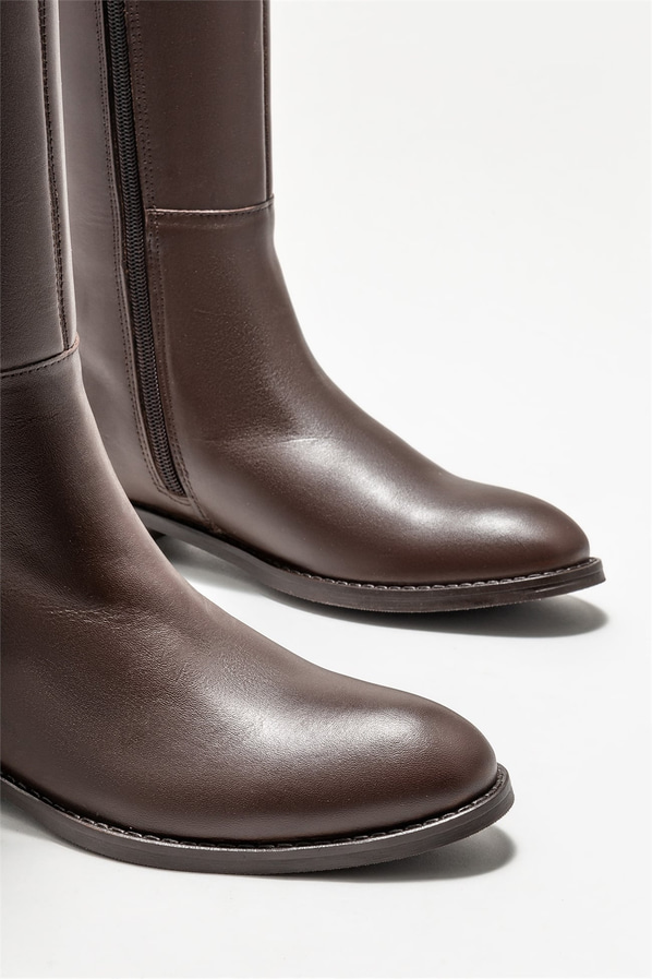 Kahve deri düz kadın çizme - Elle Shoes