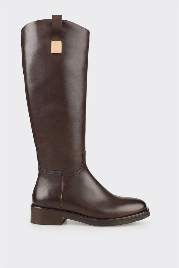 Kahve Deri Kadın Düz Çizme