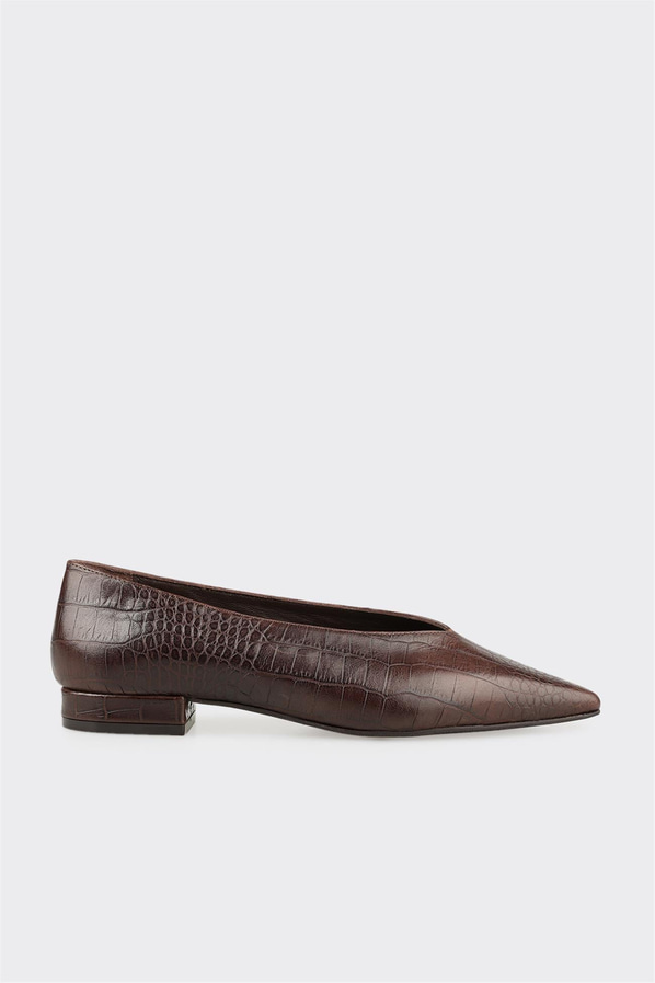 Kahve deri kadın günlük ayakkabı, ofis stili için - Elle Shoes