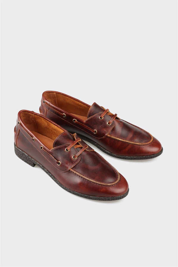 Kahve deri kadın düz ayakkabı, günlük kullanım için - Elle Shoes