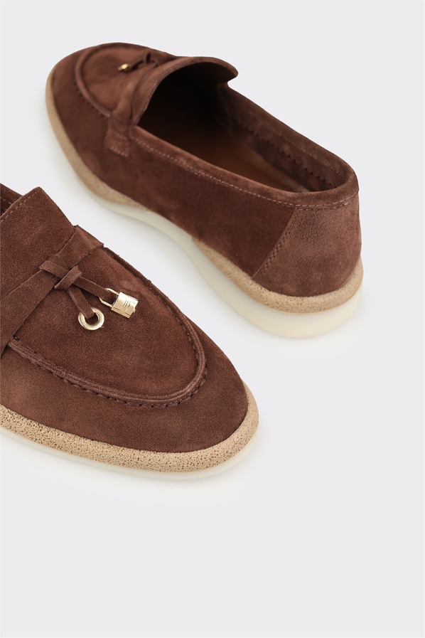 Kahve deri kadın loafer, günlük kullanım için - Elle Shoes