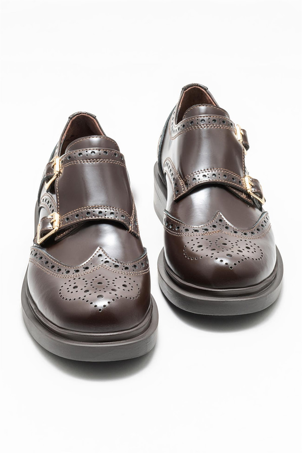 Kahve deri kadın düz ayakkabı, günlük kullanım için - Elle Shoes