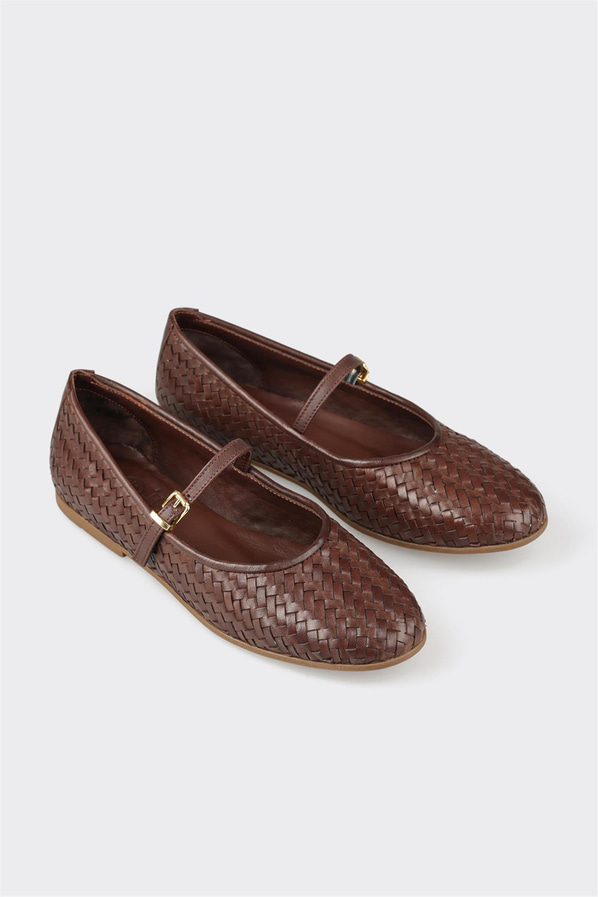 Kahve deri kadın babet, günlük kullanım için - Elle Shoes