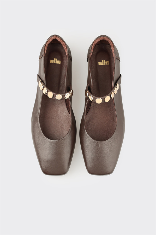 Kahve deri kadın babet, günlük kullanım için - Elle Shoes
