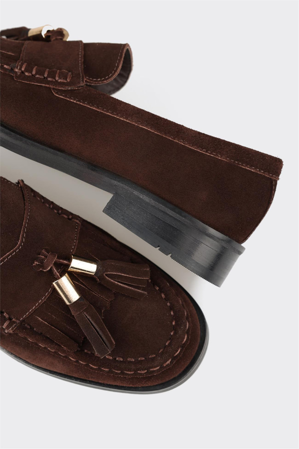 Kahve deri kadın loafer, günlük kullanım için - Elle Shoes