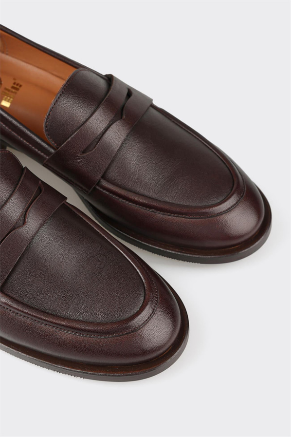 Kahve deri kadın loafer, günlük kullanım için - Elle Shoes
