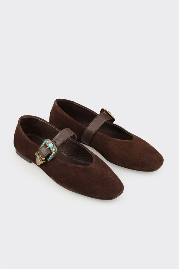 Kahve deri kadın babet, günlük kullanım için - Elle Shoes