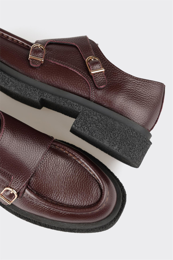 Kahve deri kadın düz ayakkabı, rahat kullanım için - Elle Shoes