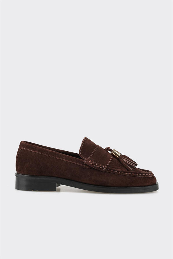 Kahve deri kadın loafer, günlük kullanım için - Elle Shoes