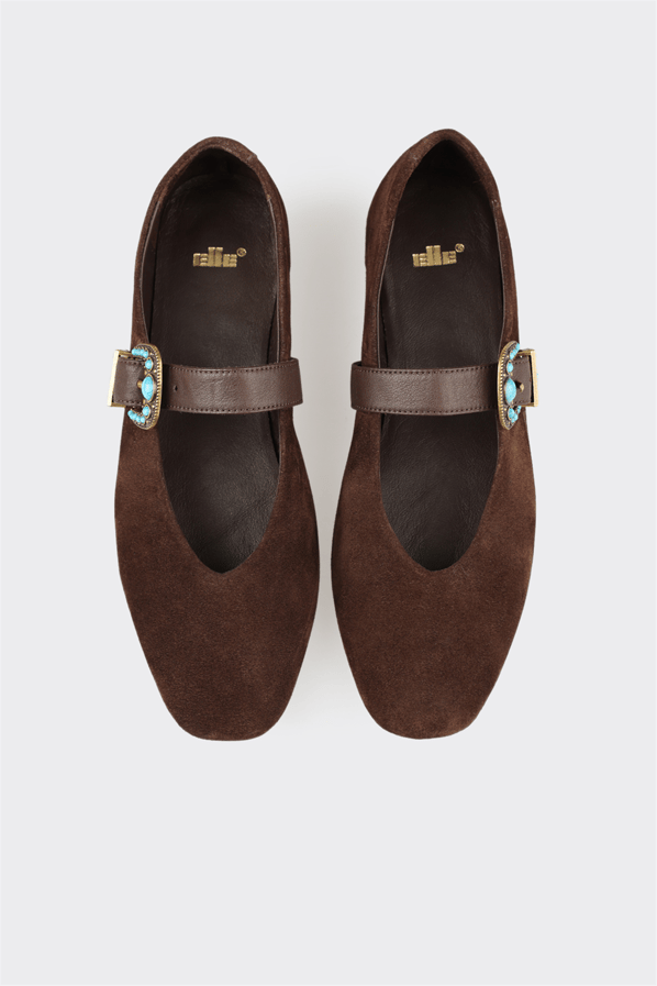 Kahve deri kadın babet, günlük kullanım için - Elle Shoes