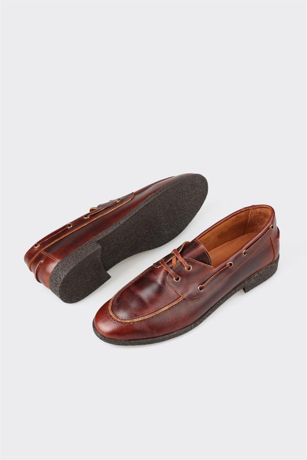 Kahve deri kadın düz ayakkabı, günlük kullanım için - Elle Shoes
