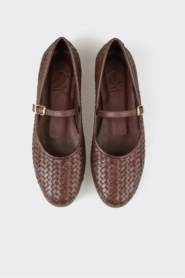 Kahve deri kadın babet, günlük kullanım için - Elle Shoes