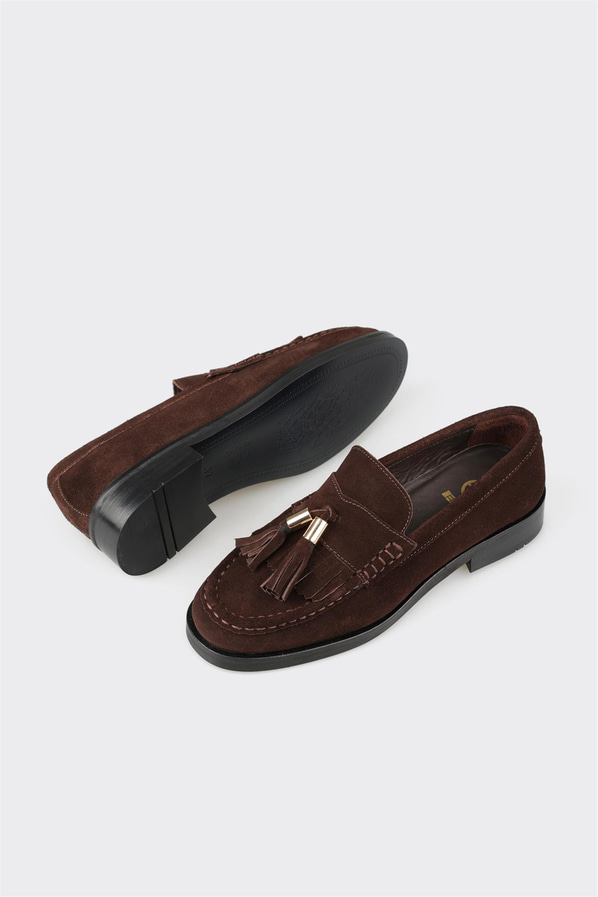 Kahve deri kadın loafer, günlük kullanım için - Elle Shoes