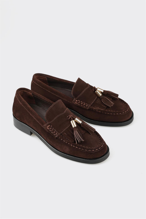 Kahve deri kadın loafer, günlük kullanım için - Elle Shoes