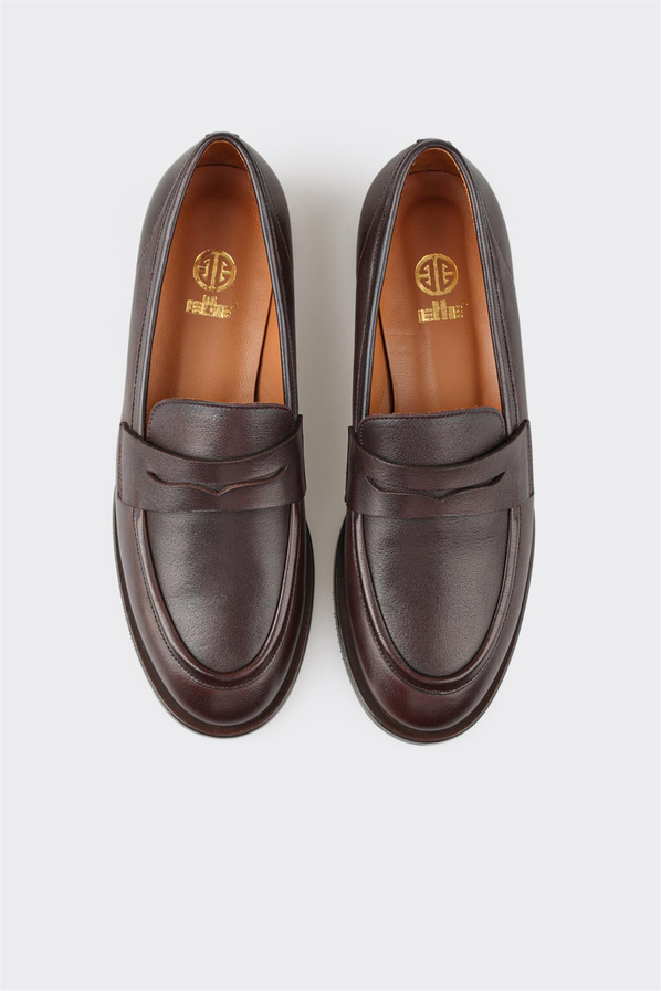 Kahve deri kadın loafer, günlük kullanım için - Elle Shoes