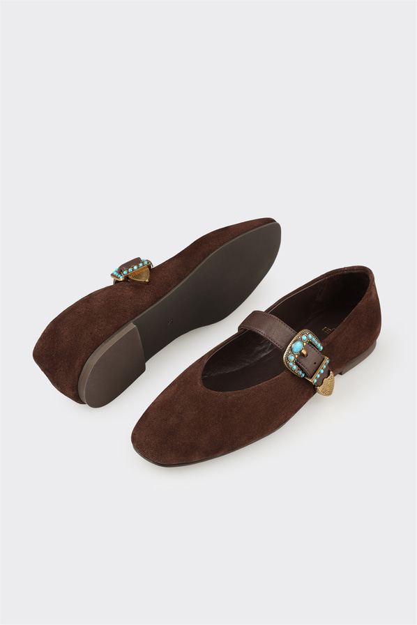 Kahve deri kadın babet, günlük kullanım için - Elle Shoes