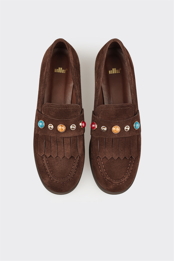 Kahve deri kadın loafer, günlük kullanım için - Elle Shoes