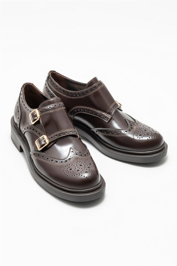 Kahve deri kadın düz ayakkabı, günlük kullanım için - Elle Shoes